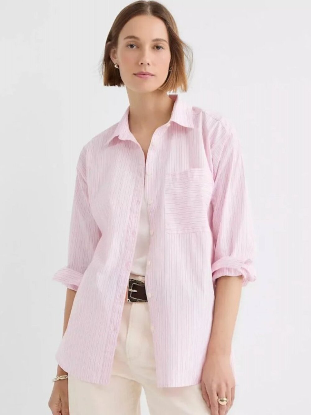 NWOT Loft Pink Striped Oversized Button-Up Shirt – Relaxed Fit
